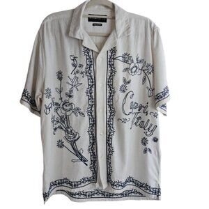 Abercrombie & Fitch Men's Camp Collar Summer Linen-Blend Embroidered Shirt Sz M